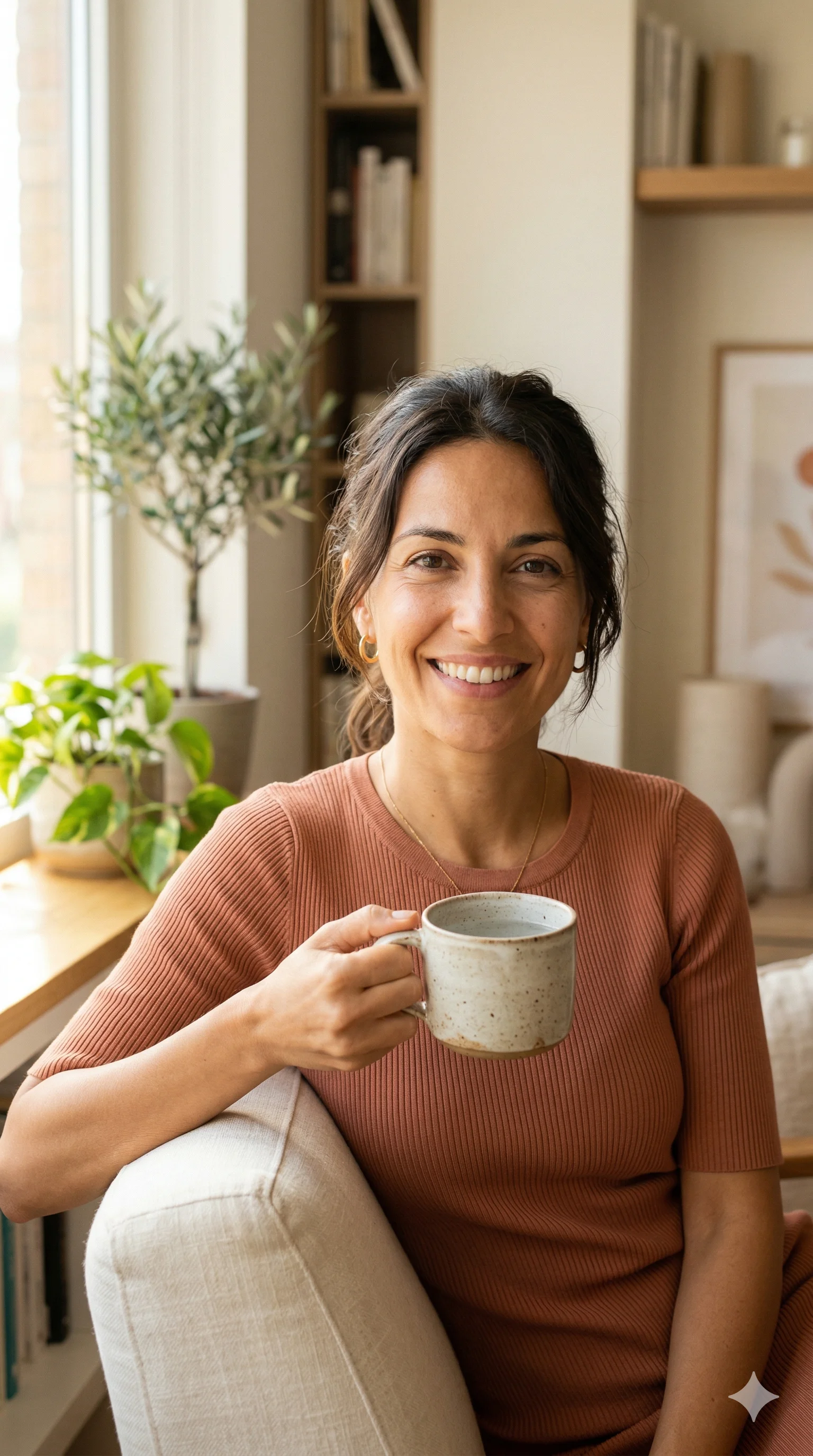 Mujer sonriente cuidando su bienestar