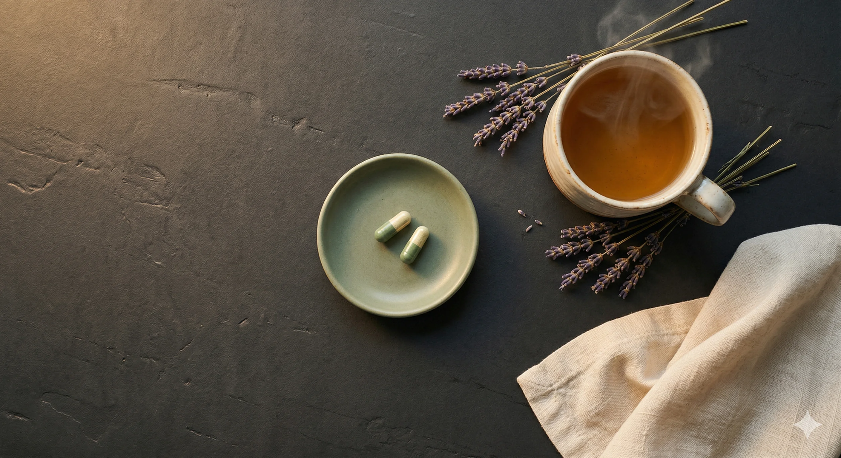 Ritual nocturno: capsulas verdes, te de hierbas, lavanda